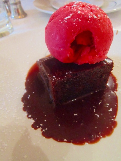 Warm Chocolate Brownie with Raspberry Sorbet